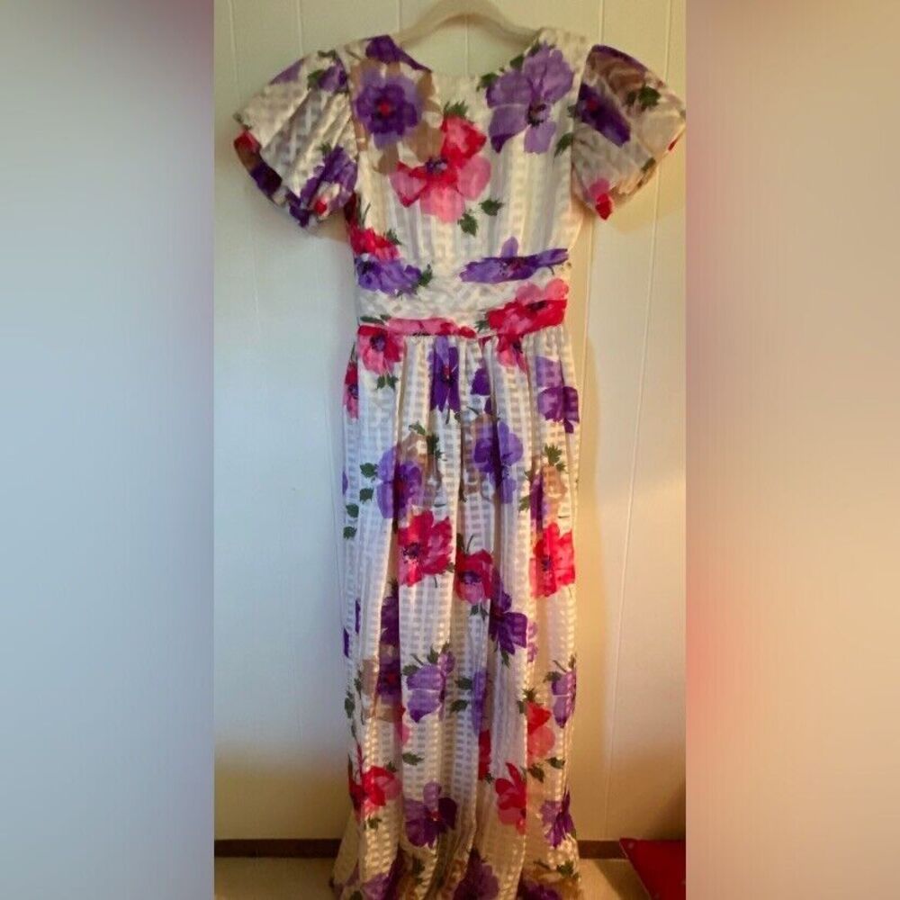 Vintage 1980’s Dress Women’s Medium Multicolored Floral Maxi Coquette Girl Fairy